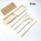 Tragbares 4er-Besteckset aus Weizenstroh