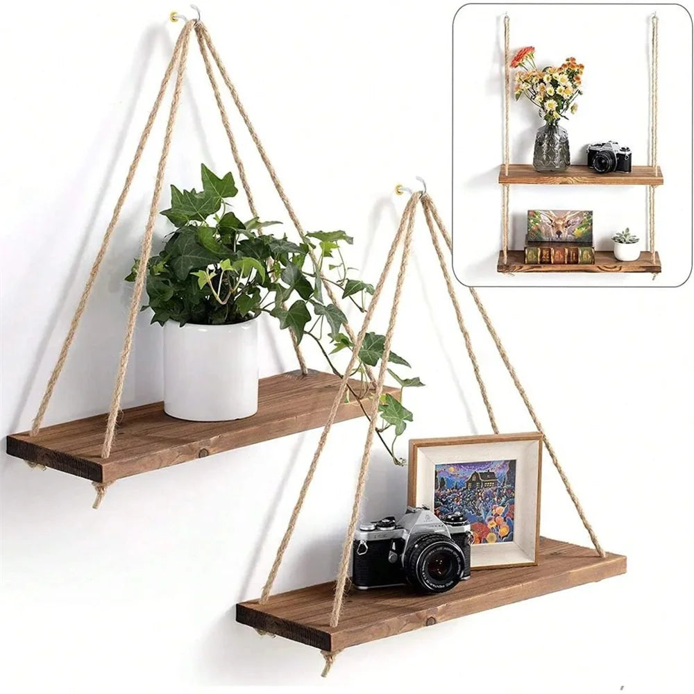 Elegante Hängeregale aus Holz