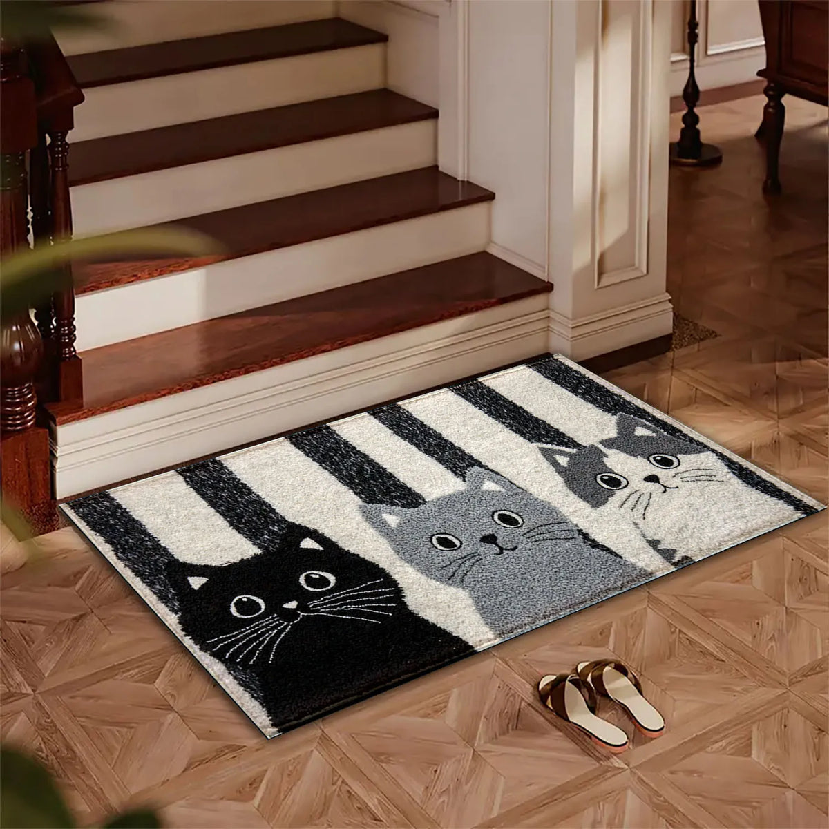 VIKAMA Striped Cartoon Cat Carpet