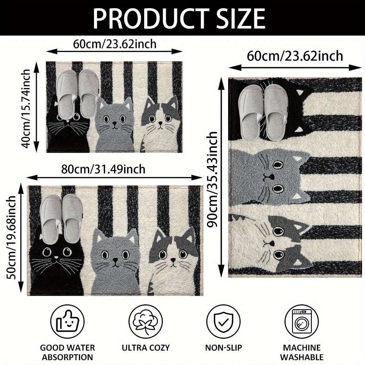 VIKAMA Striped Cartoon Cat Carpet