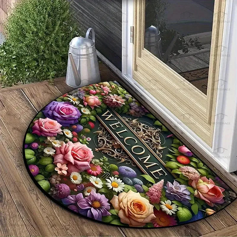 VIKAMA Halbrundes Blumenmuster Flanell-Teppich
