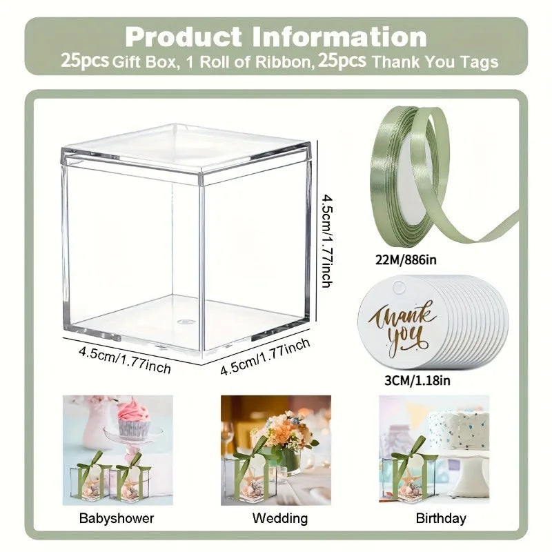 25er Set eleganter durchsichtiger Acryl-Würfel-Geschenkboxen