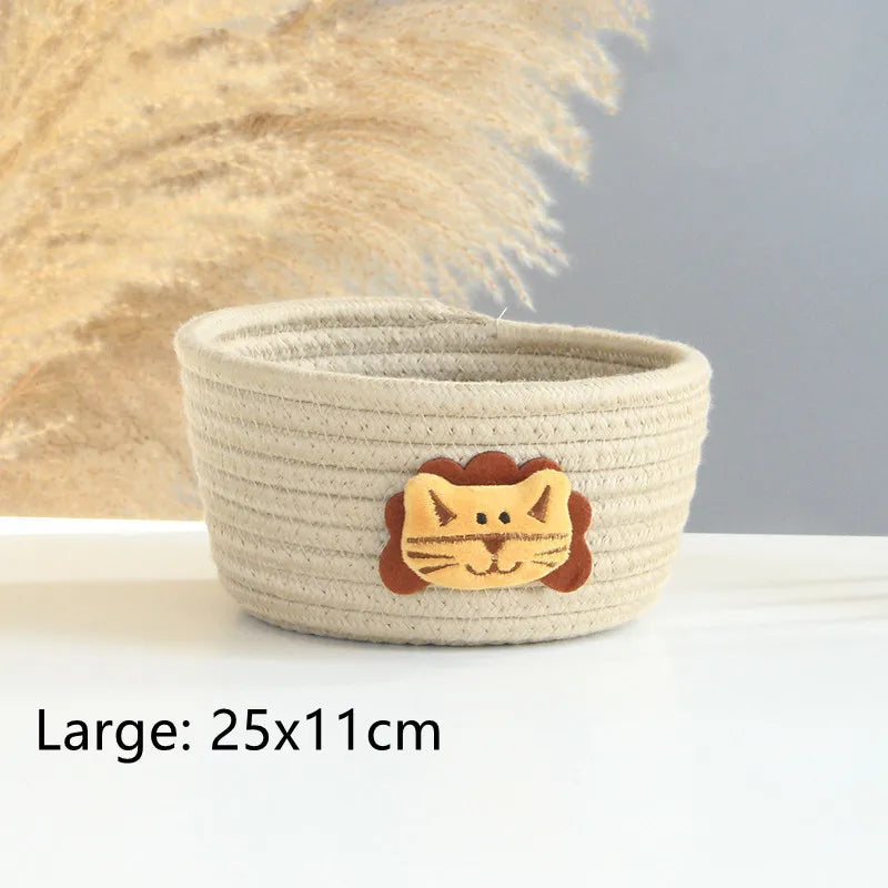Handgewebter Aufbewahrungskorb mit niedlichen Cartoon-Tiermotiven