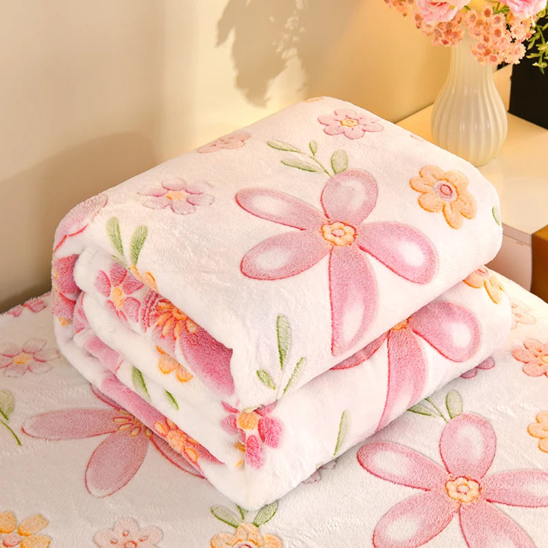 Wärmende Fleece-Decke mit Blumenmuster