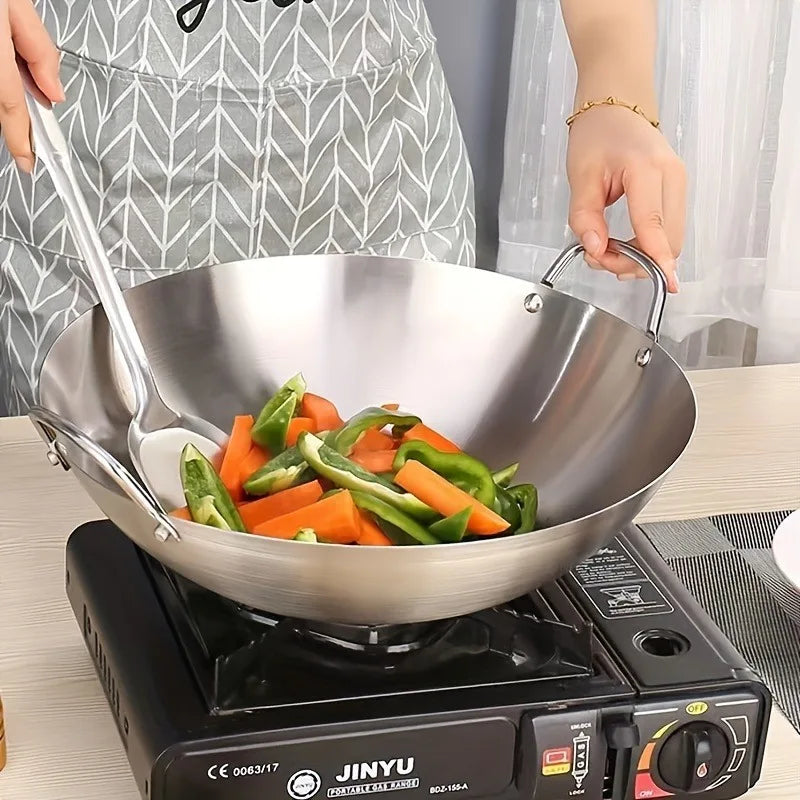 Großer Wok aus 304er Edelstahl,