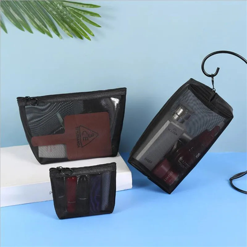 Praktische schwarze Mesh-Kosmetiktasche