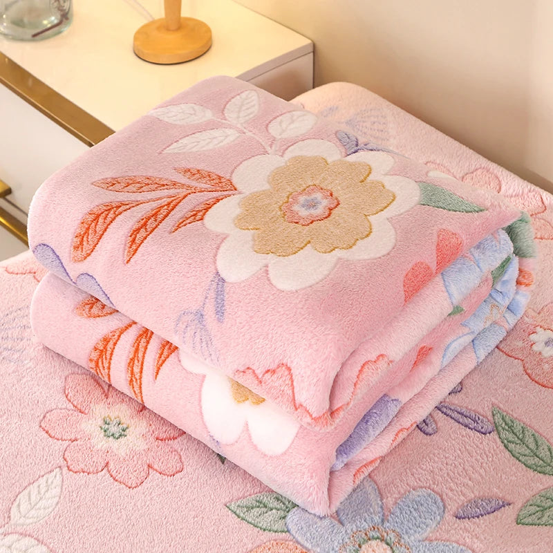 Wärmende Fleece-Decke mit Blumenmuster