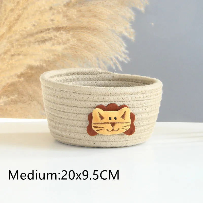 Handgewebter Aufbewahrungskorb mit niedlichen Cartoon-Tiermotiven