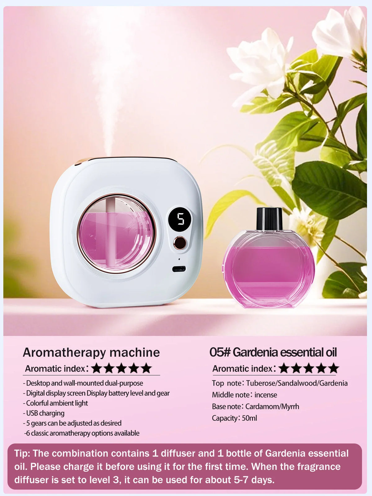 Ultraschall-Aroma-Diffuser mit wiederaufladbarem Akku