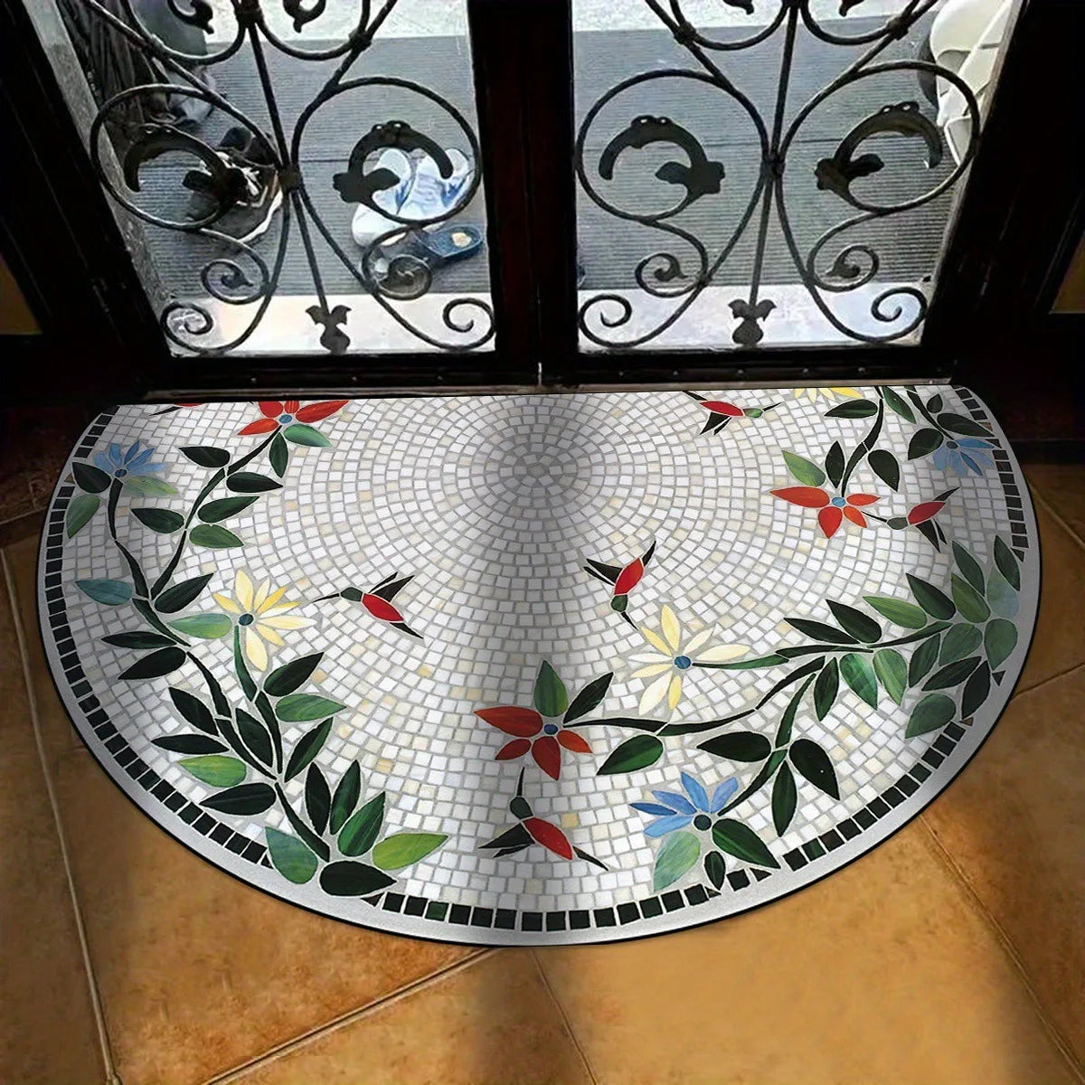 VIKAMA Halbrundes Blumenmuster Flanell-Teppich