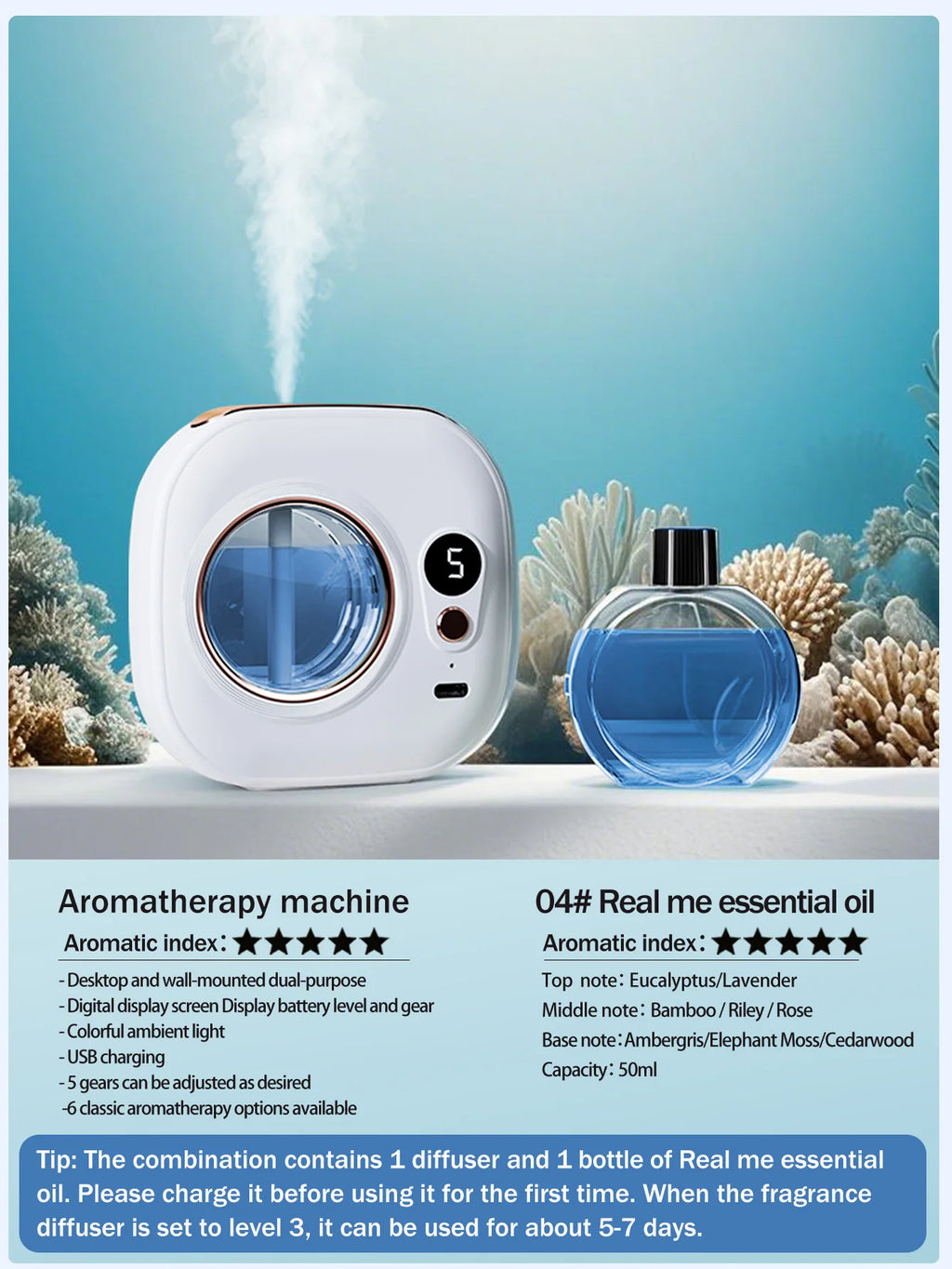 Ultraschall-Aroma-Diffuser mit wiederaufladbarem Akku