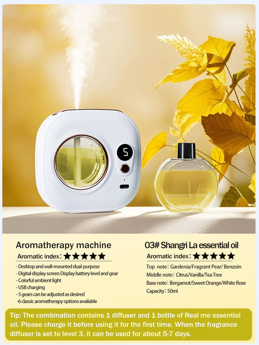 Ultraschall-Aroma-Diffuser mit wiederaufladbarem Akku