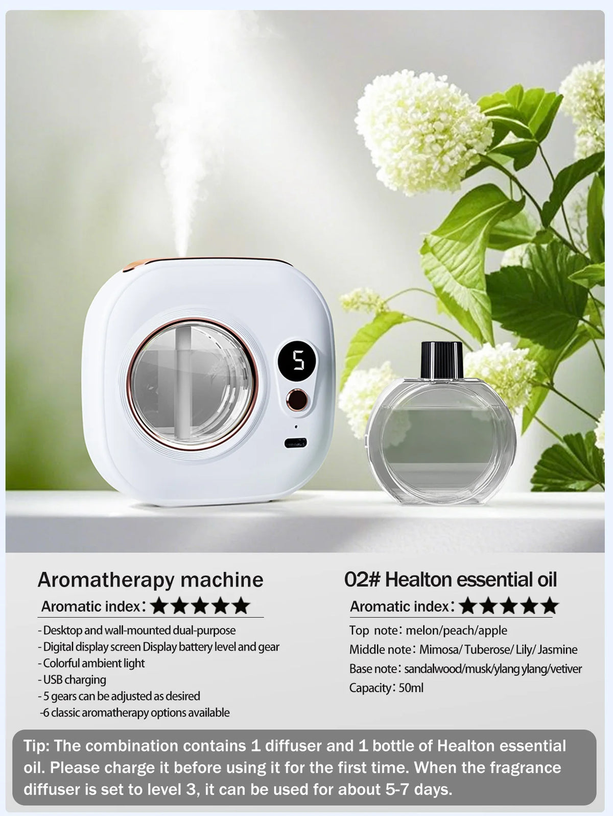Ultraschall-Aroma-Diffuser mit wiederaufladbarem Akku