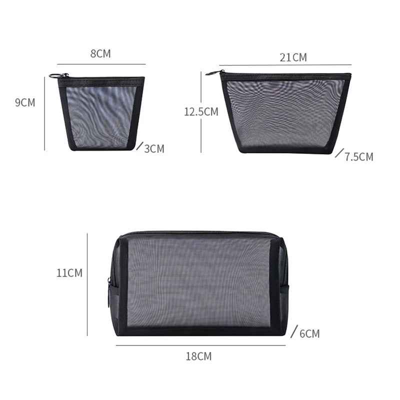Praktische schwarze Mesh-Kosmetiktasche