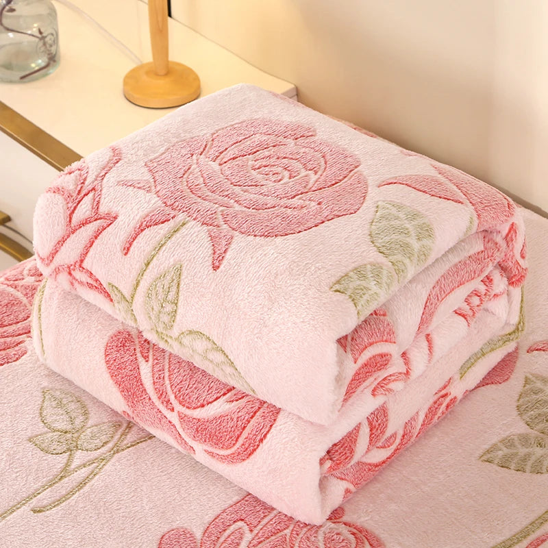 Wärmende Fleece-Decke mit Blumenmuster