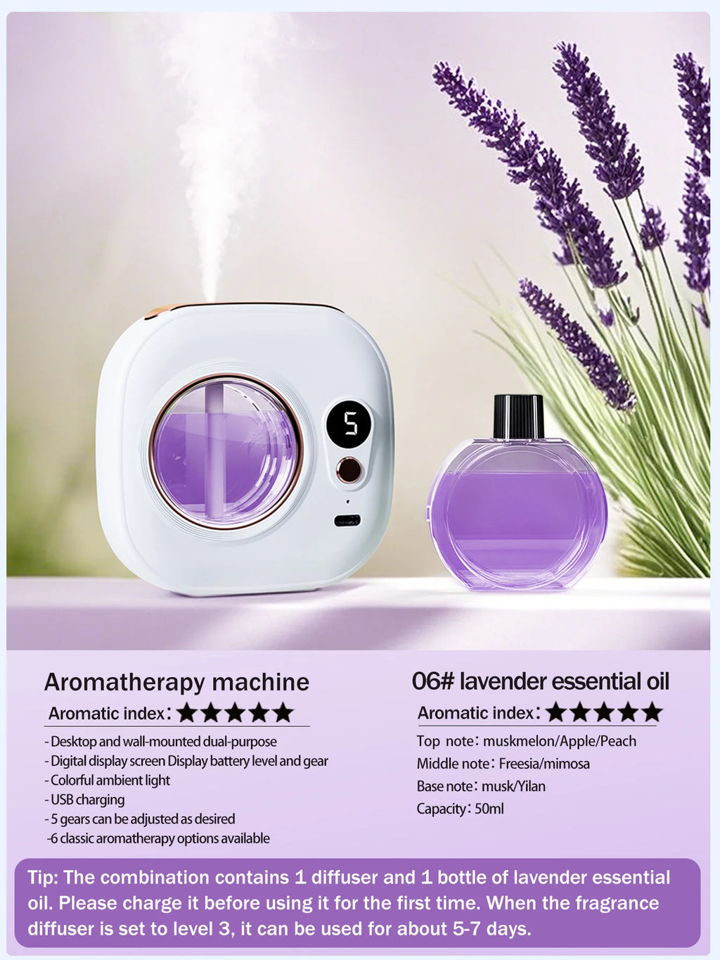 Ultraschall-Aroma-Diffuser mit wiederaufladbarem Akku