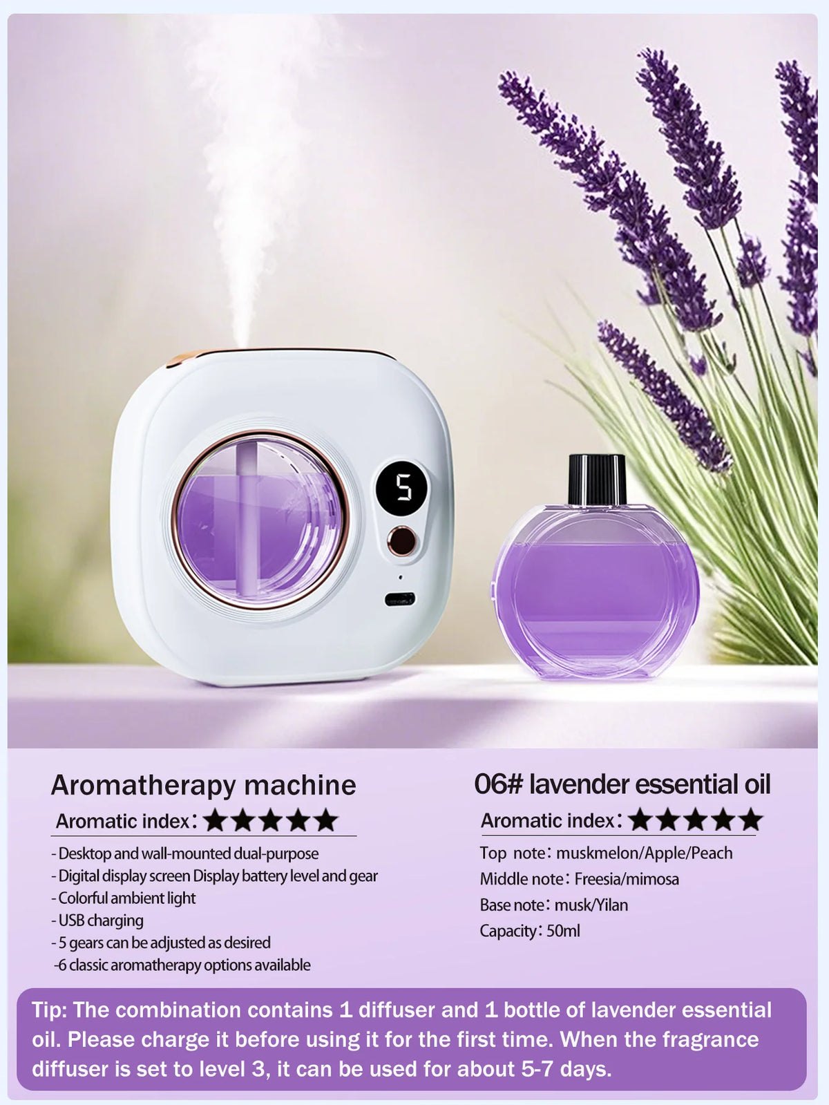Ultraschall-Aroma-Diffuser mit wiederaufladbarem Akku