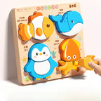Montessori Cartoon 3D Wooden Puzzle