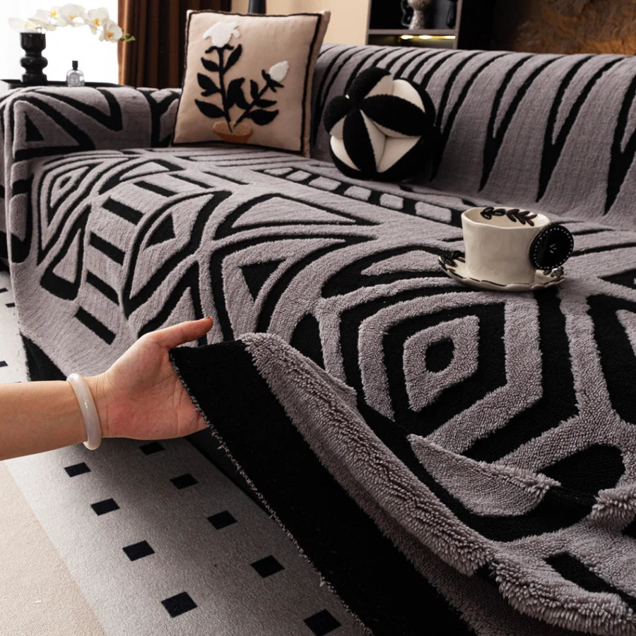 غطاء أريكة بنمط بوهيمي وتصميم هندسي