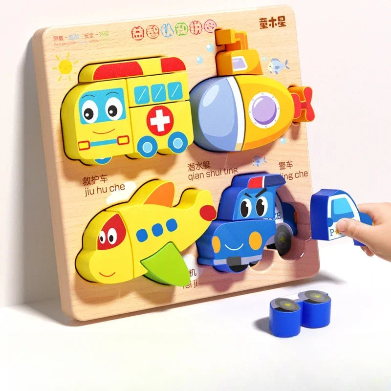 Montessori Cartoon 3D Wooden Puzzle