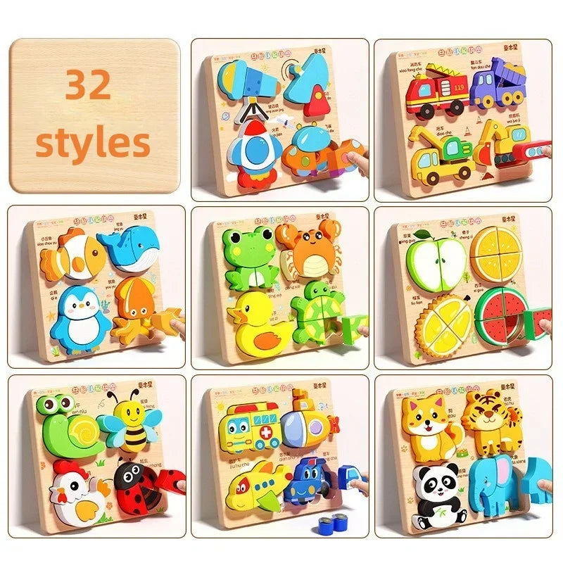 Montessori Cartoon 3D Wooden Puzzle