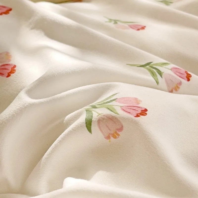 3-teiliges Bettwäsche-Set mit Cartoon-Herz- und Blumenmotiven
