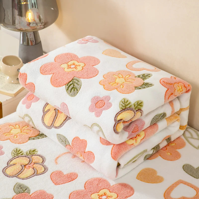 Wärmende Fleece-Decke mit Blumenmuster