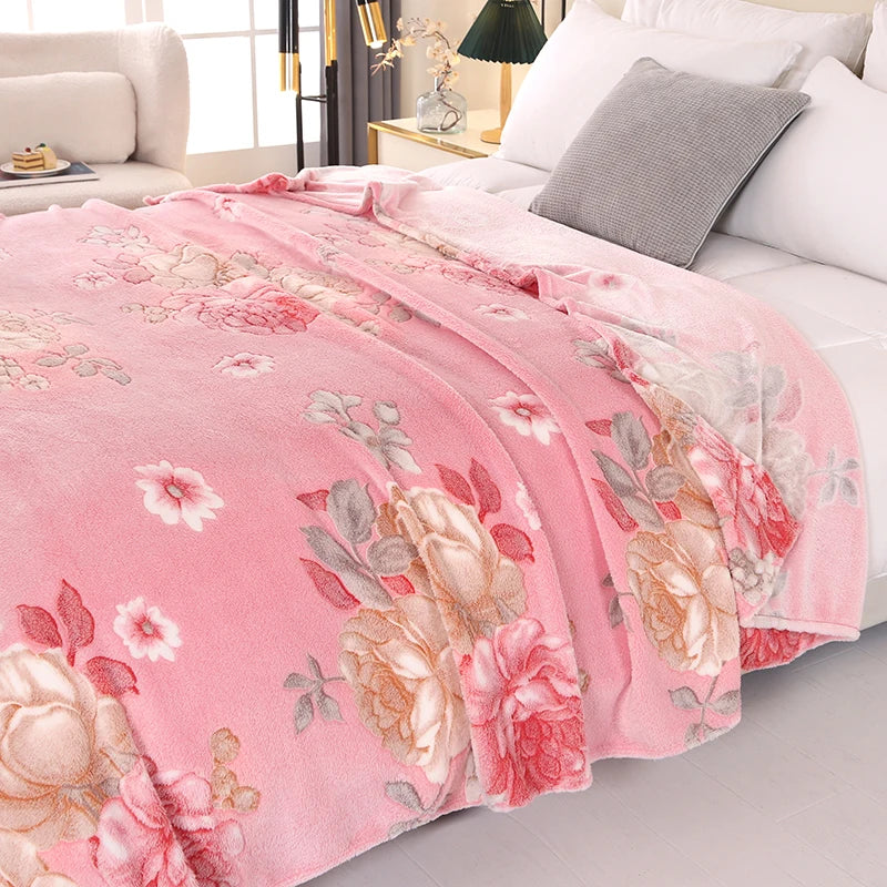 Wärmende Fleece-Decke mit Blumenmuster