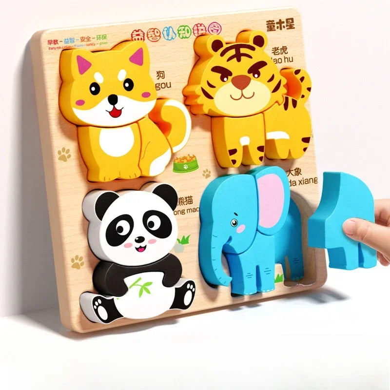 Montessori Cartoon 3D Wooden Puzzle