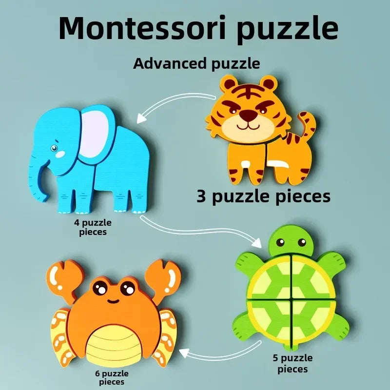 Montessori Cartoon 3D Wooden Puzzle