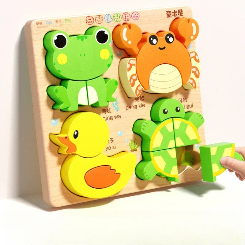 Montessori Cartoon 3D Wooden Puzzle