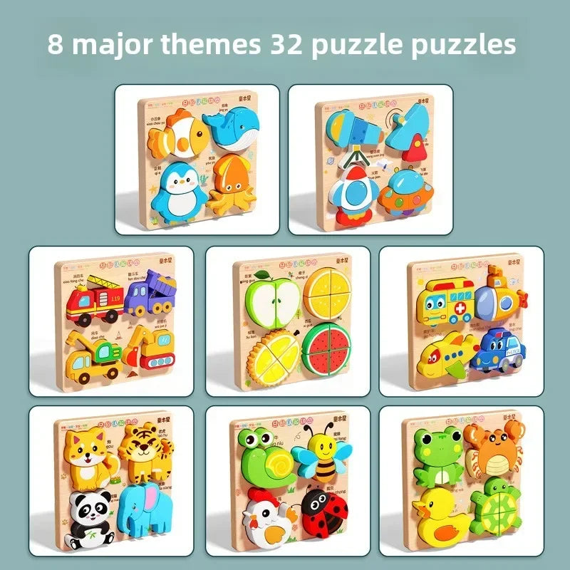 Montessori Cartoon 3D Wooden Puzzle