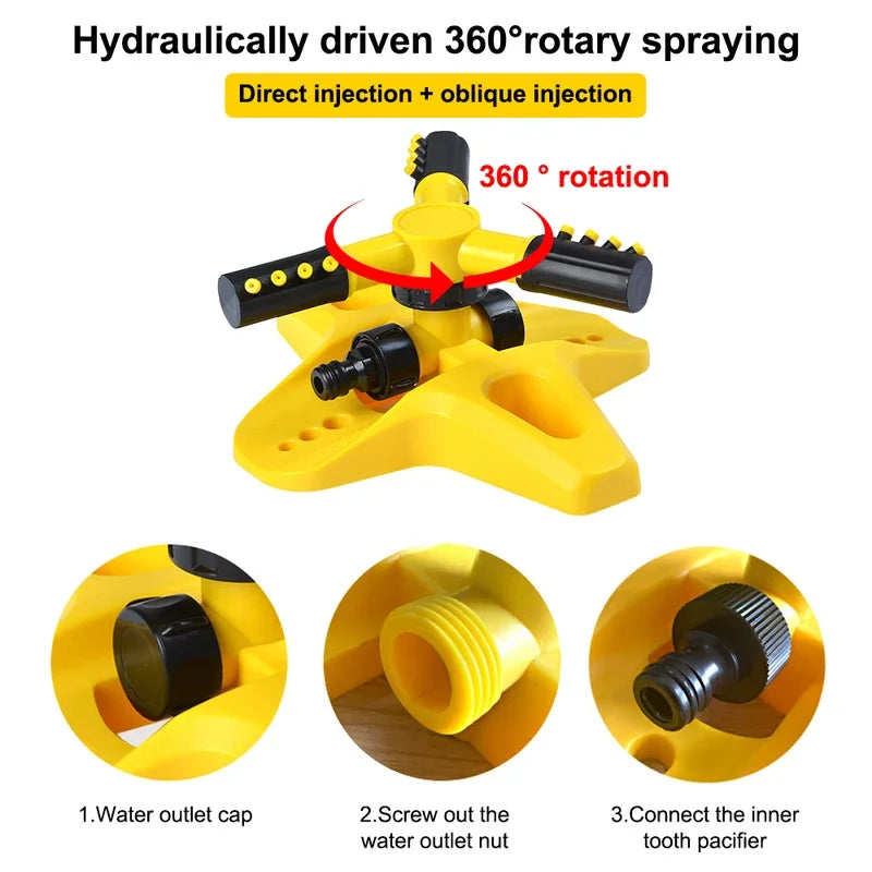 3-Arm Adjustable 360° Auto-Rotating Sprinkler System