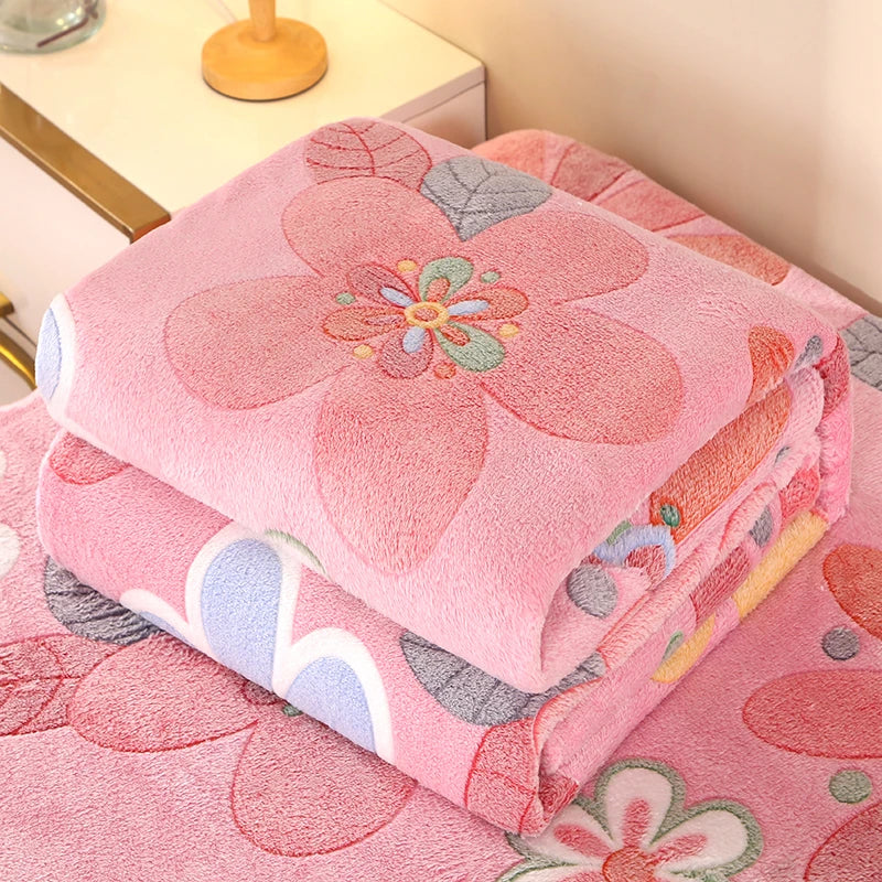 Wärmende Fleece-Decke mit Blumenmuster