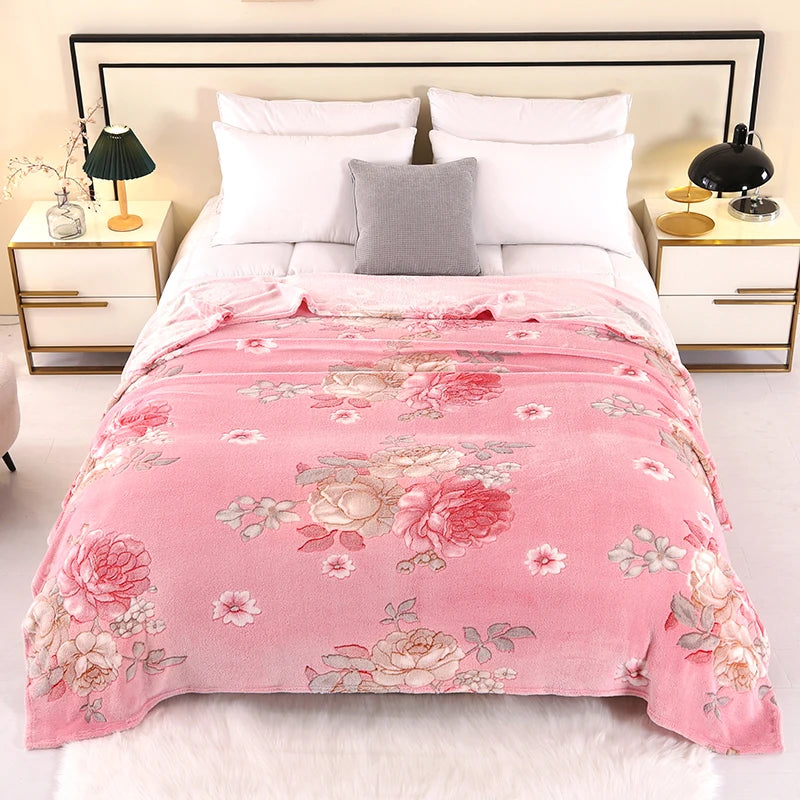 Wärmende Fleece-Decke mit Blumenmuster
