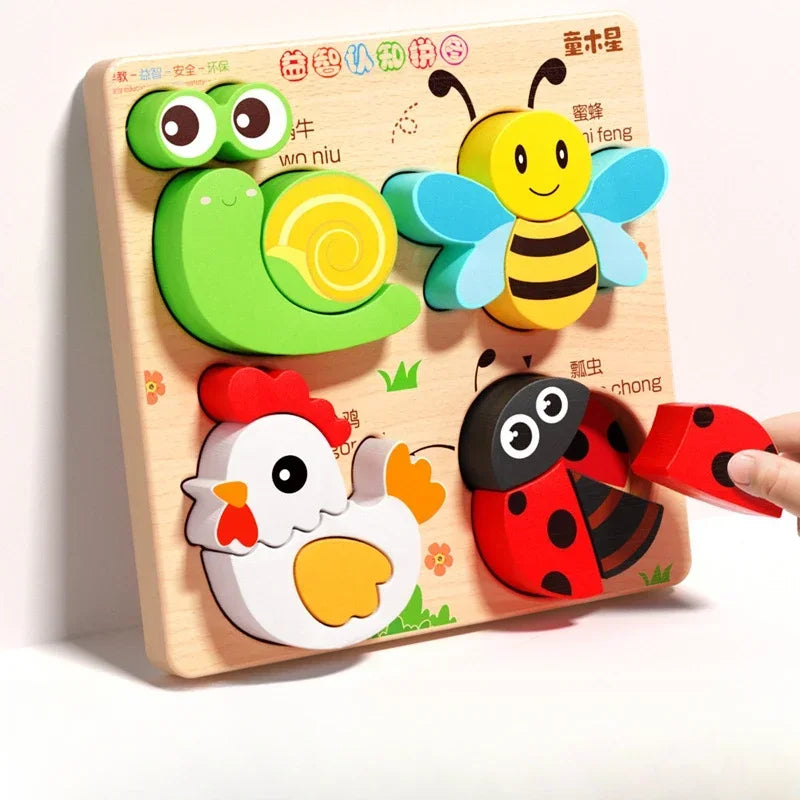 Montessori Cartoon 3D Wooden Puzzle